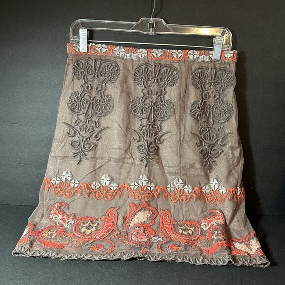 Anthropologie Dresses & Skirts - Anthropologie Yoana Baraschi Coffee Orange White Embroidered Skirt Women's SZ 4